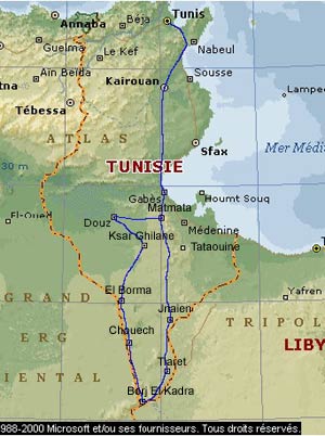 Itinraire du raid en Tunisie