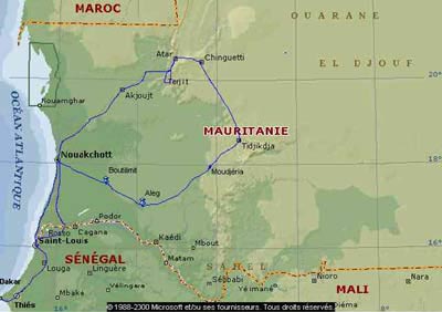 Carte Mauritanie notre priple  avril 2000